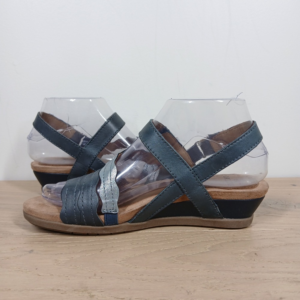 Earth Origins Pico Poppy Sandals Womens 6.5 Blue Wedge Leather Comfort Casual - Picture 4 of 11